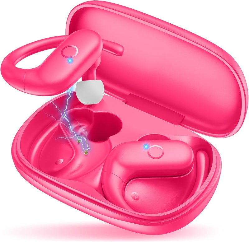 MOZOTER Wireless Earbuds Bluetooth 5.3 Headphones Sport,Over Ear Buds with Deep Bass Sound,60Hrs Playtime Earphones Redesigned Comfort Fit with Earhooks for Running,Meeting,Workout-Pink - Image 1